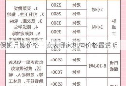 保姆月嫂价格一览表哪家机构价格最透明