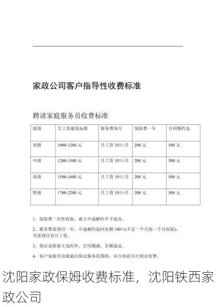 沈阳家政保姆收费标准，沈阳铁西家政公司