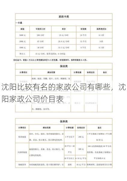 沈阳比较有名的家政公司有哪些，沈阳家政公司价目表