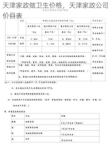 天津家政做卫生价格，天津家政公司价目表