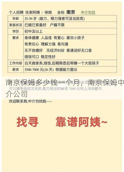 南京保姆多少钱一个月，南京保姆中介公司