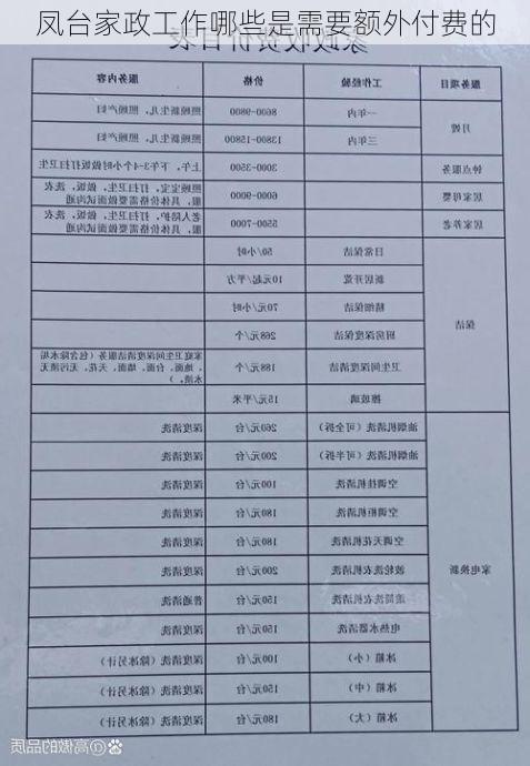 凤台家政工作哪些是需要额外付费的